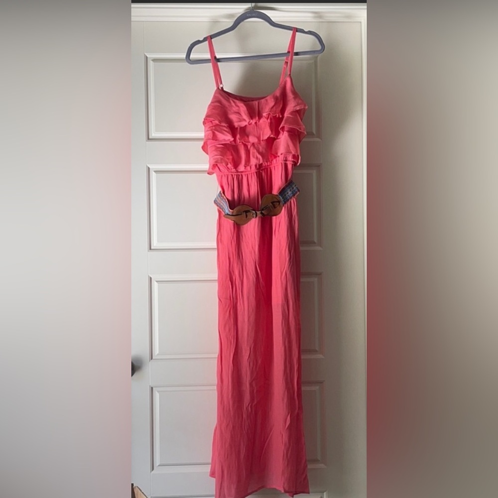 Coral maxi dress with belt